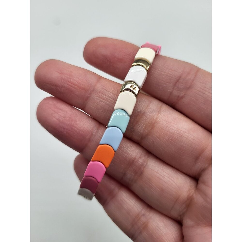 Roxanne Assoulin Enamel Tile Stretch Bracelet Multicolor Pink Blue - Picture 9 of 10
